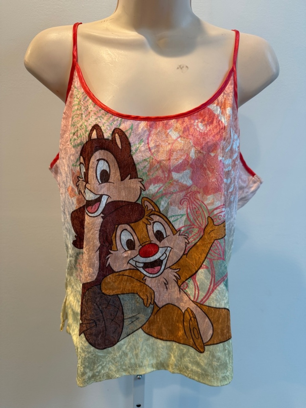 Vintage Disney Chip 'n' Dale Red Trim Multicolor Velvet Crop Top Y2K Tank Size L